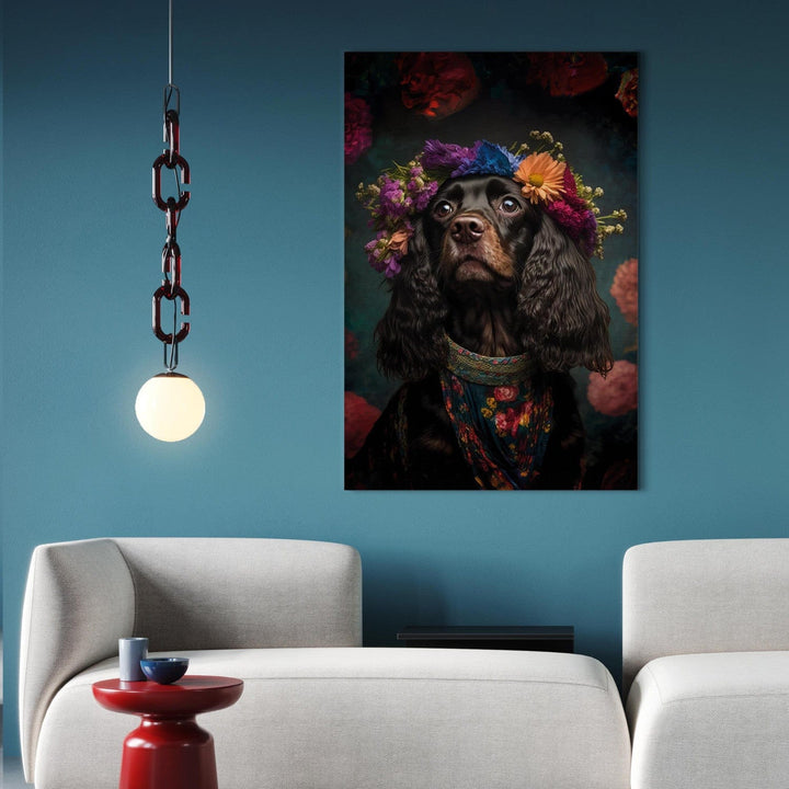 Glezna ar suni - Kokerspanieļa portrets Frida Kahlo stilā, 150266 G-ART
