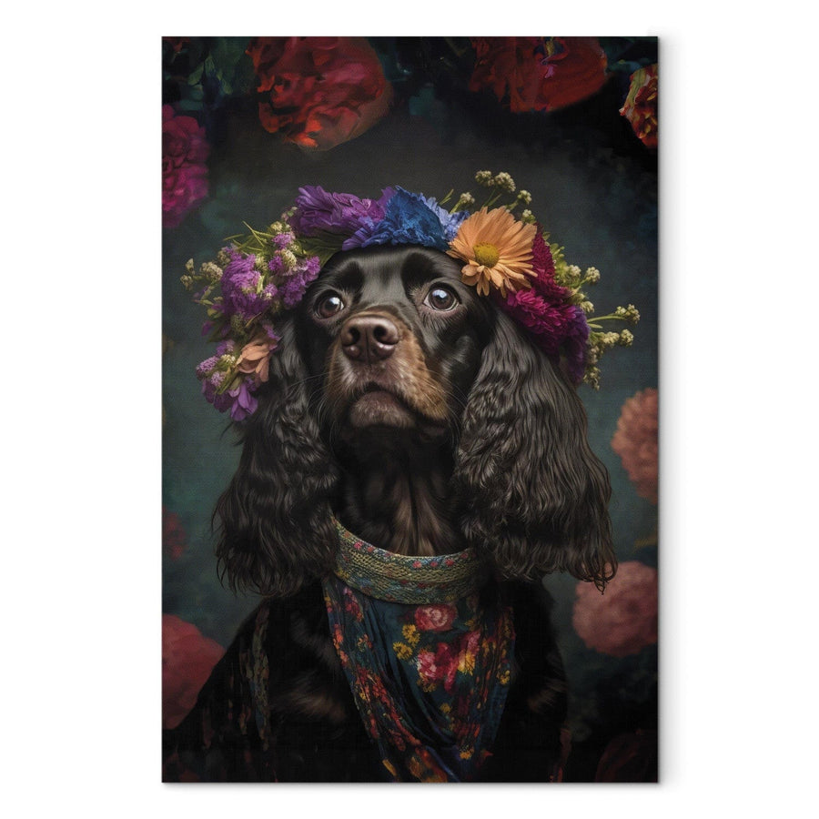 Glezna ar suni - Kokerspanieļa portrets Frida Kahlo stilā, 150266 G-ART