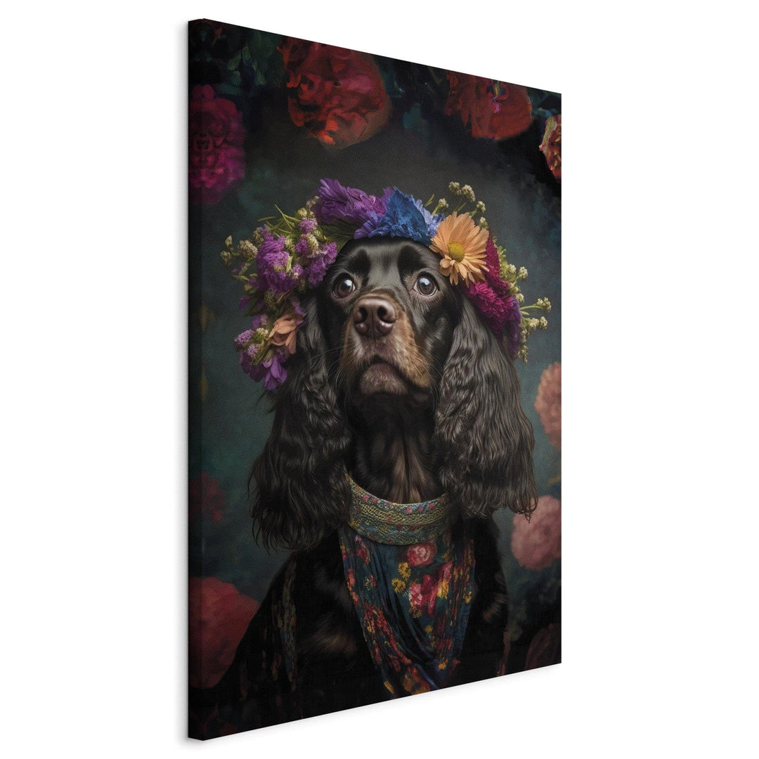 Glezna ar suni - Kokerspanieļa portrets Frida Kahlo stilā, 150266 G-ART