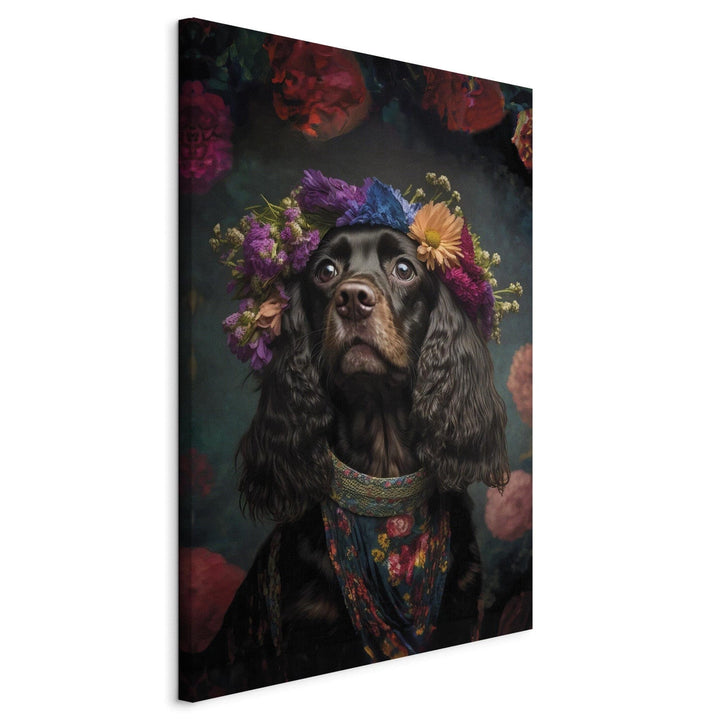 Glezna ar suni - Kokerspanieļa portrets Frida Kahlo stilā, 150266 G-ART