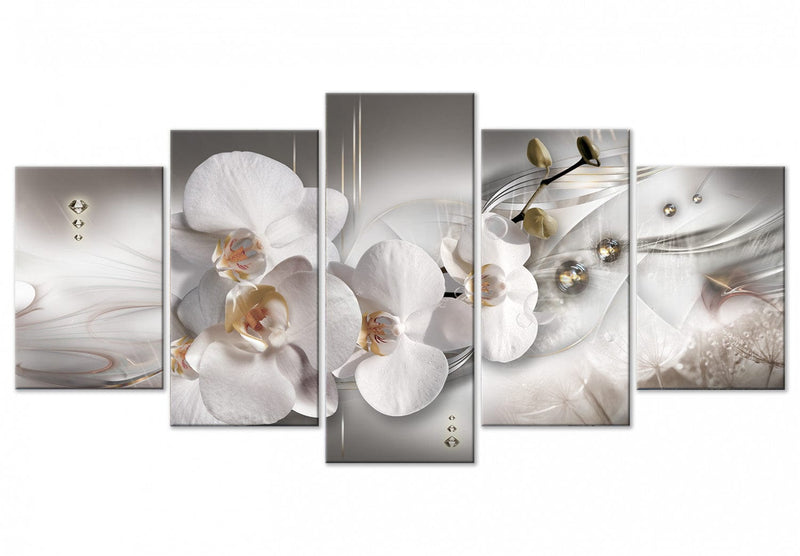 Glezna - kompozīcija ar baltam orhidejām, pērlēm un dimantiem, 146445 Tapetenshop.lv