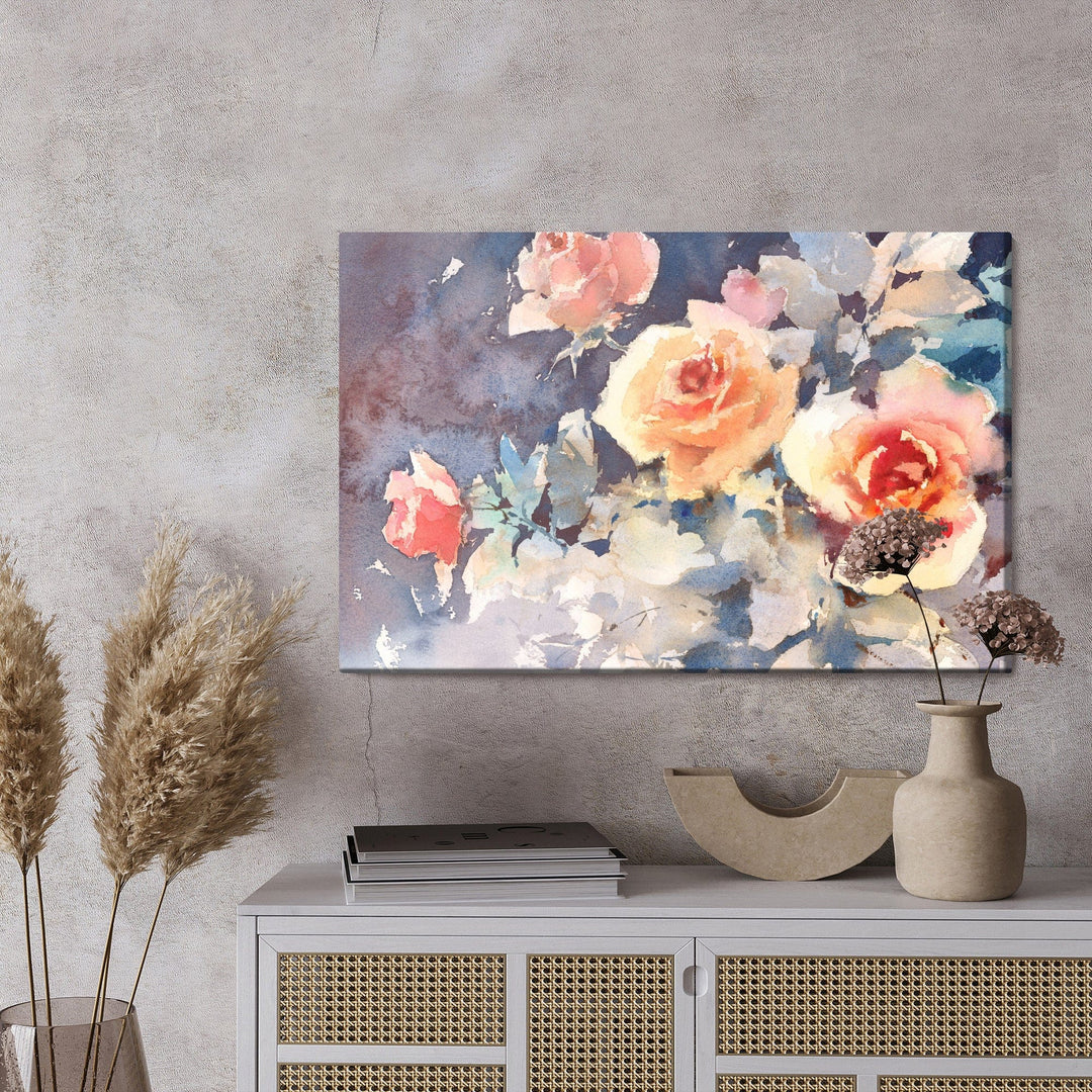 Kanva - Krāsainas rozes, kas gleznotas ar akvareļu krāsām, N-1325 X-ART