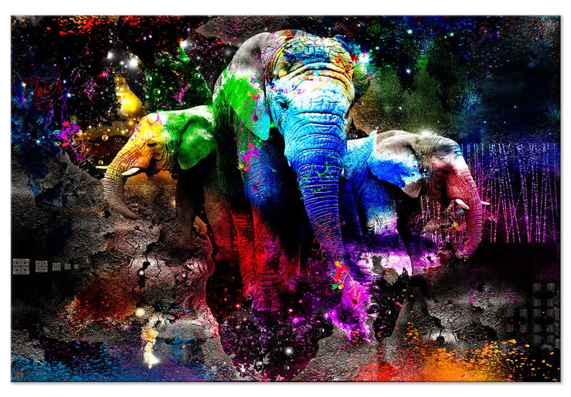 Kanva - Krāsainie ziloņi uz melna fona (x 1), 128410 G-ART.