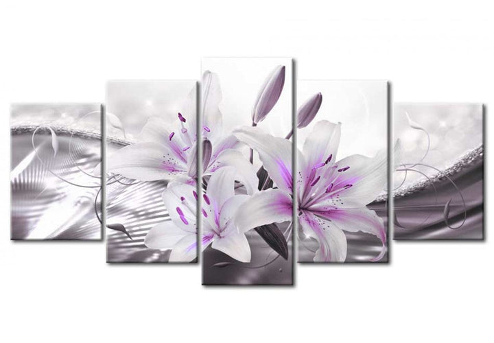 Glezna ar lilijām violetos toņos uz pelēka fona, 93795 G-ART