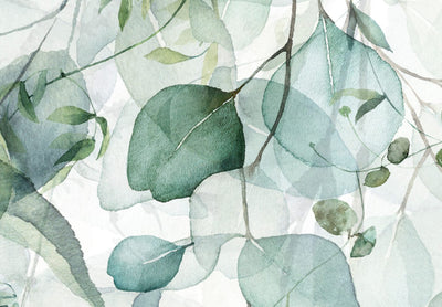 Paveikslai ant drobės - Pastelinių atspalvių lapai, smulkūs žali lapai baltame fone, 151422 G-ART