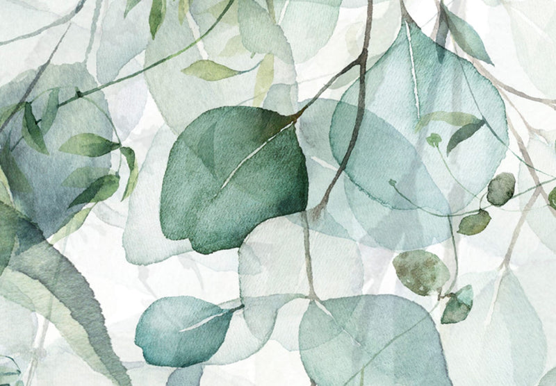 Canva - Leaves in pastel shades, fine green leaves on white background, 151422 G-ART