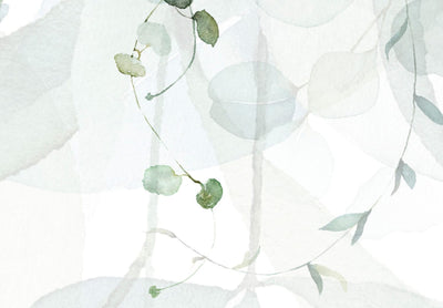 Canvas-taulut - Lehdet pastellisävyissä, hienot vihreät lehdet valkoisella pohjalla, 151422 G-ART