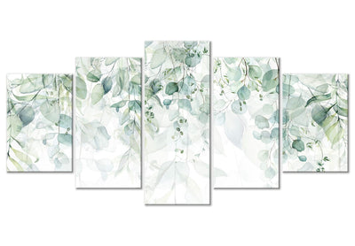 Paveikslai ant drobės - Pastelinių atspalvių lapai, smulkūs žali lapai baltame fone, 151422 G-ART