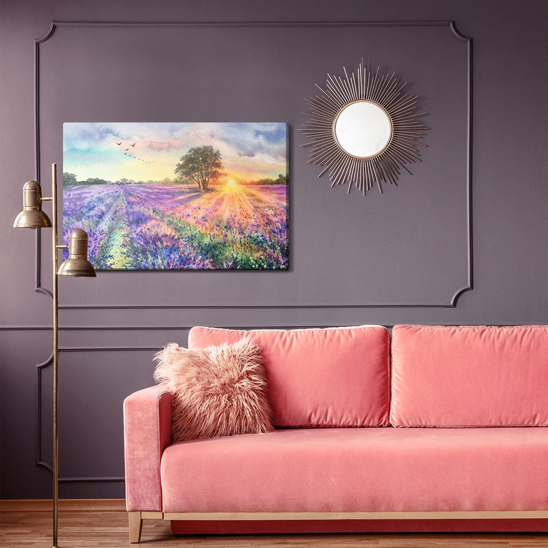 Kanva - Lavandas ainava, gleznota ar akvareļu krāsām, N-1500 X-ART