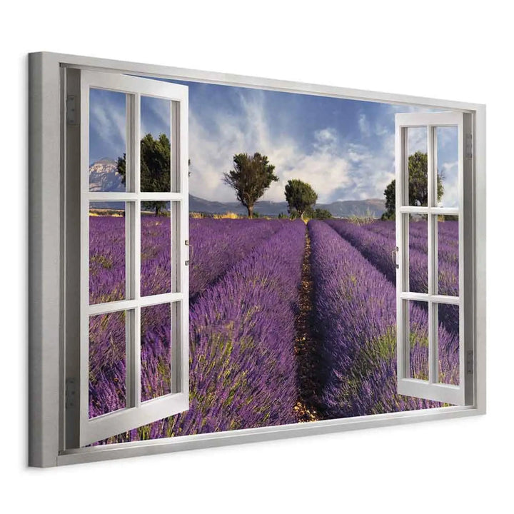 Glezna viesistabai ar skatu no loga - Lavandas lauks, violetā krāsā ART XL