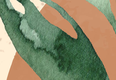 Канва - Крупные листья на абстрактном фоне в бежево-коричневых тонах, 151429 G-ART