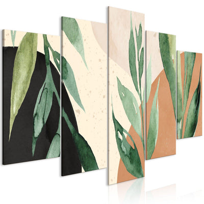 Canva - Large leaves on abstract background in beige and brown, 151429 G-ART