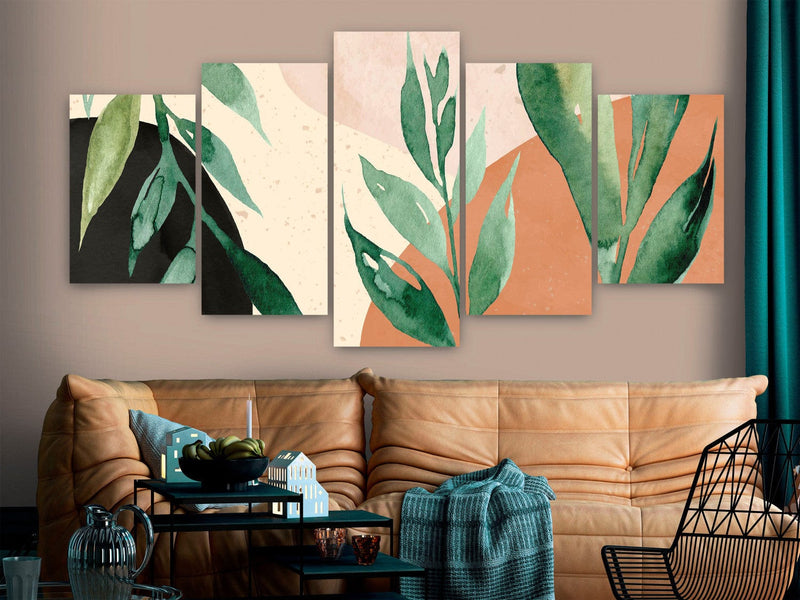 Canva - Large leaves on abstract background in beige and brown, 151429 G-ART
