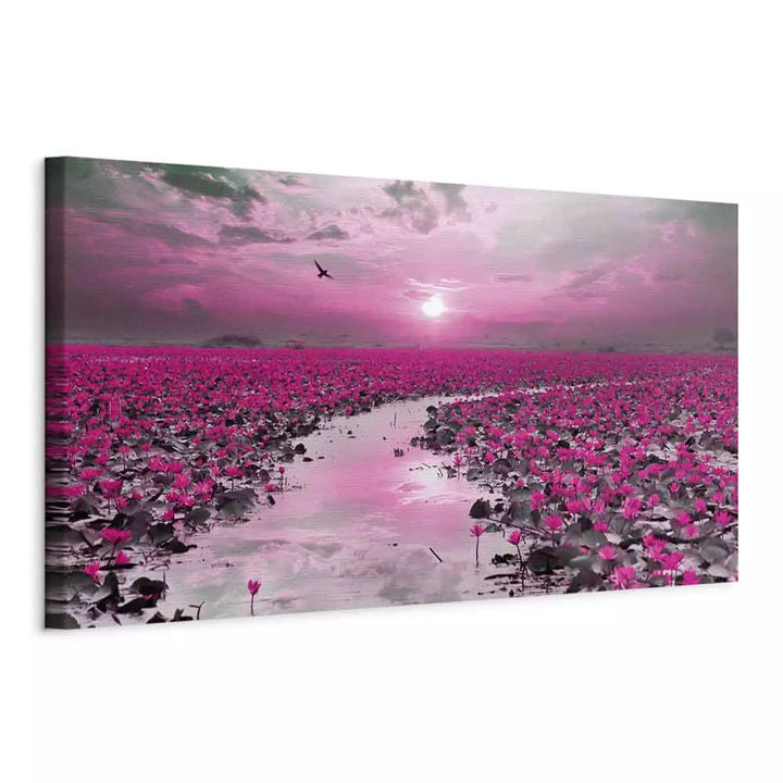 Glezna Lilijas Saulrietā – Violeta Purpuraugu Ainava ART XL