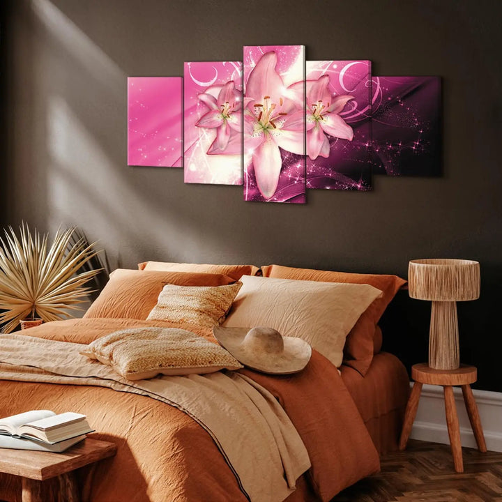 Kanva - Lilijas uz violeta fona | Rozā debesis | 92904 ART XL