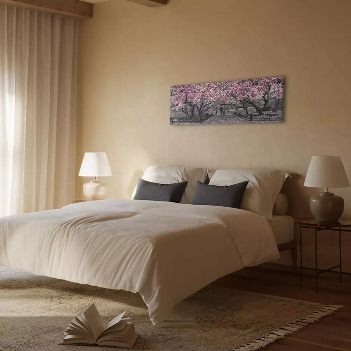 Glezna "Magnoliju Parks" – Rozā Ziedi uz Pelēka Fona ART XL