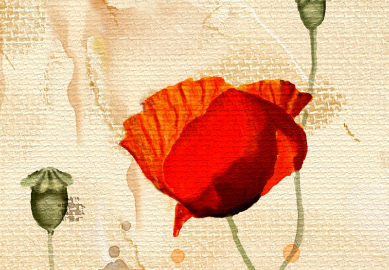 Painting - Magones on beige background - poppy tears, 90480, (X1) Tapetenshop.lv.