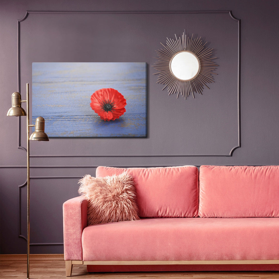 Kanva - Magoņu zieds uz zila koka fona, N-1529 X-ART