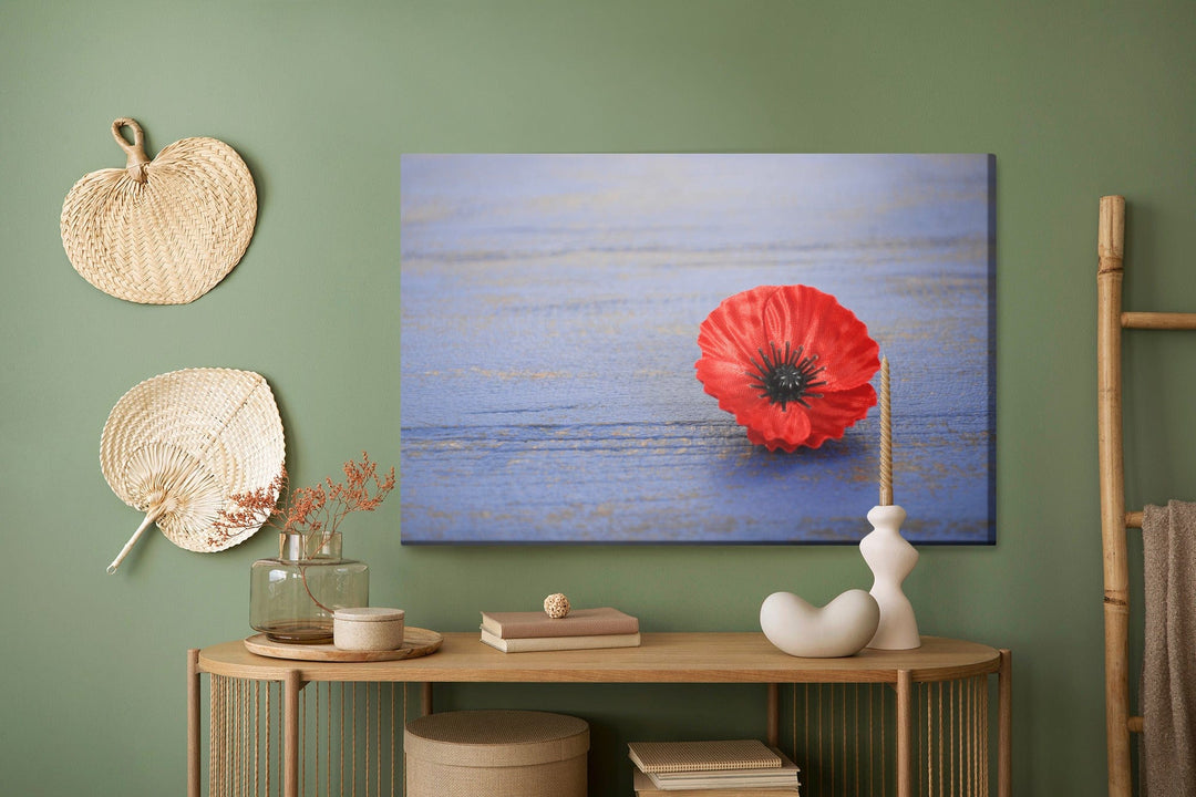 Kanva - Magoņu zieds uz zila koka fona, N-1529 X-ART