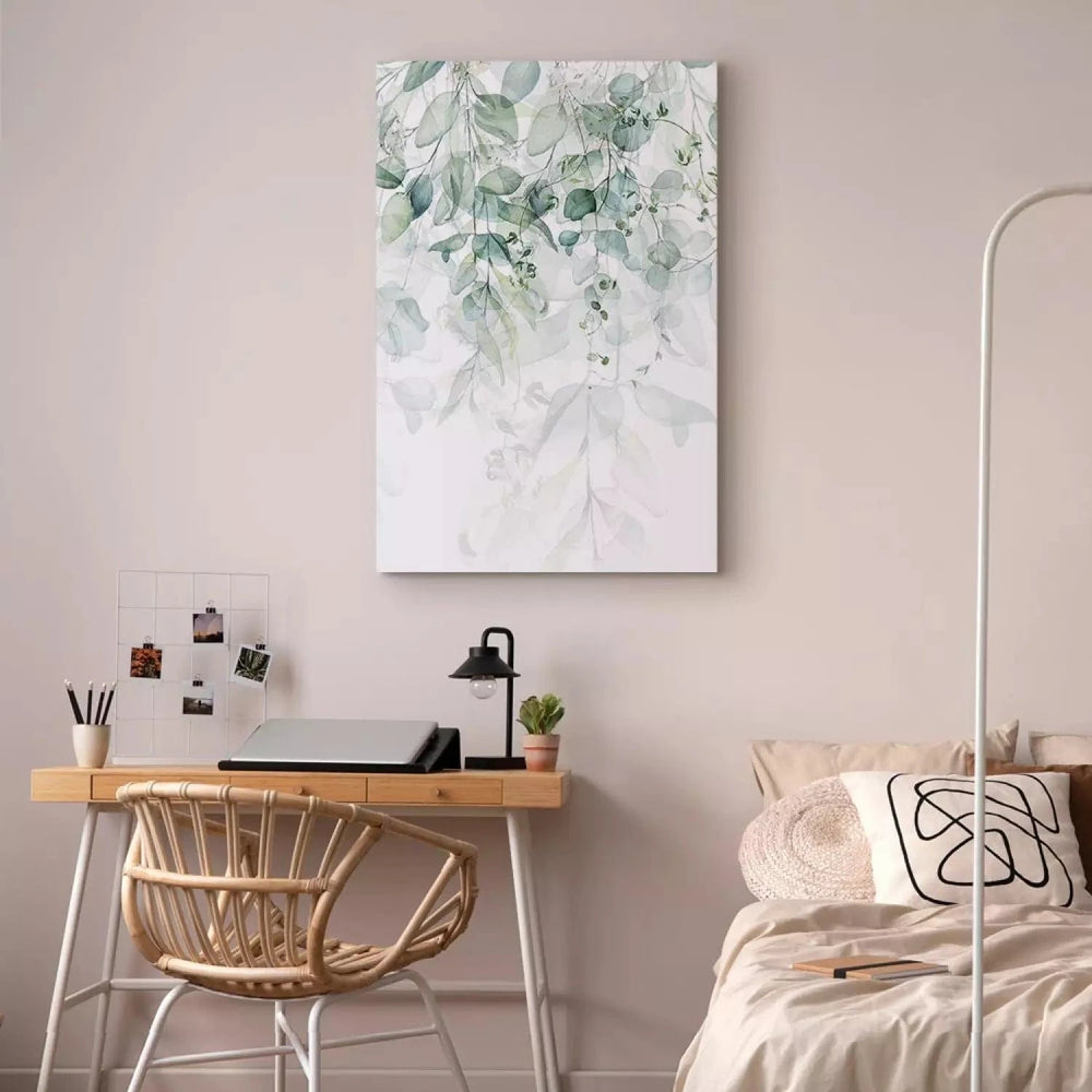 Glezna, vertikāla - Maigs dabas pieskāriens - zaļo lapu ainava G-ART