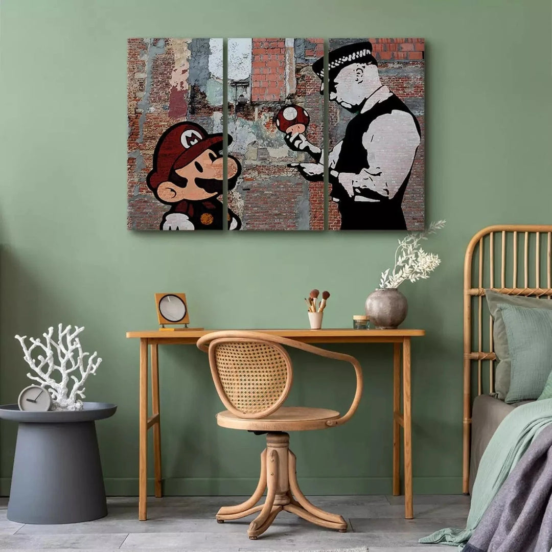 Kanva - Mario no Banksy: Brīdinājums, (x 3), oranžā un brūnā G-ART