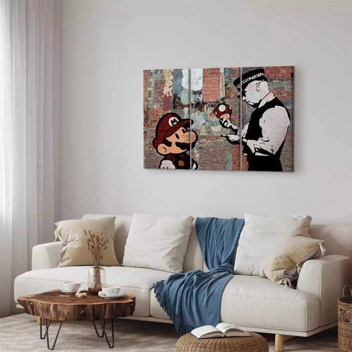 Kanva - Mario no Banksy: Brīdinājums, (x 3), oranžā un brūnā G-ART