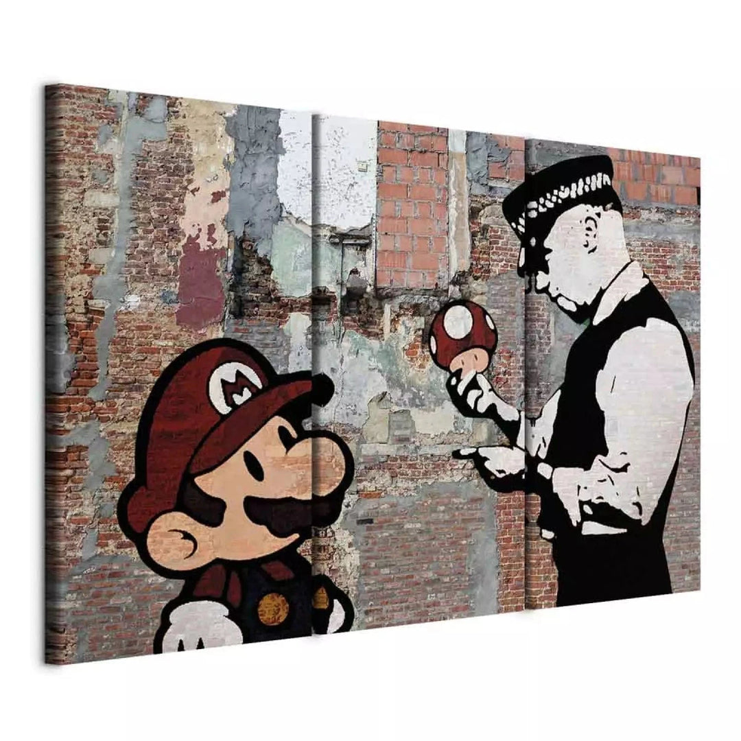 Kanva - Mario no Banksy: Brīdinājums, (x 3), oranžā un brūnā G-ART