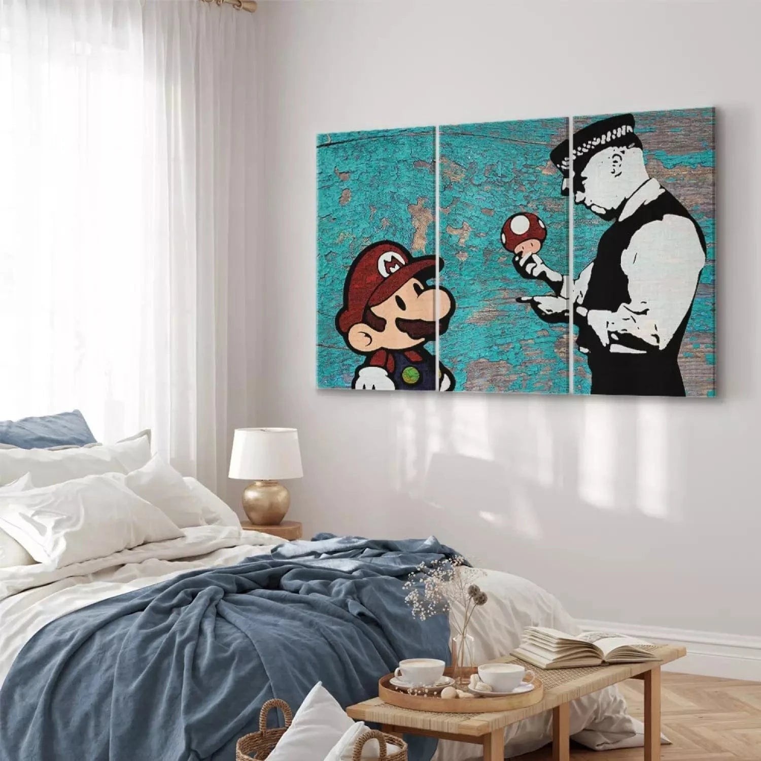 Kanva - Super Mario no Banksy - Saplaisājusi krāsa, (x 3), zilā G-ART