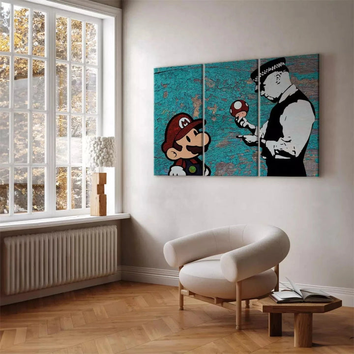 Kanva - Super Mario no Banksy - Saplaisājusi krāsa, (x 3), zilā G-ART