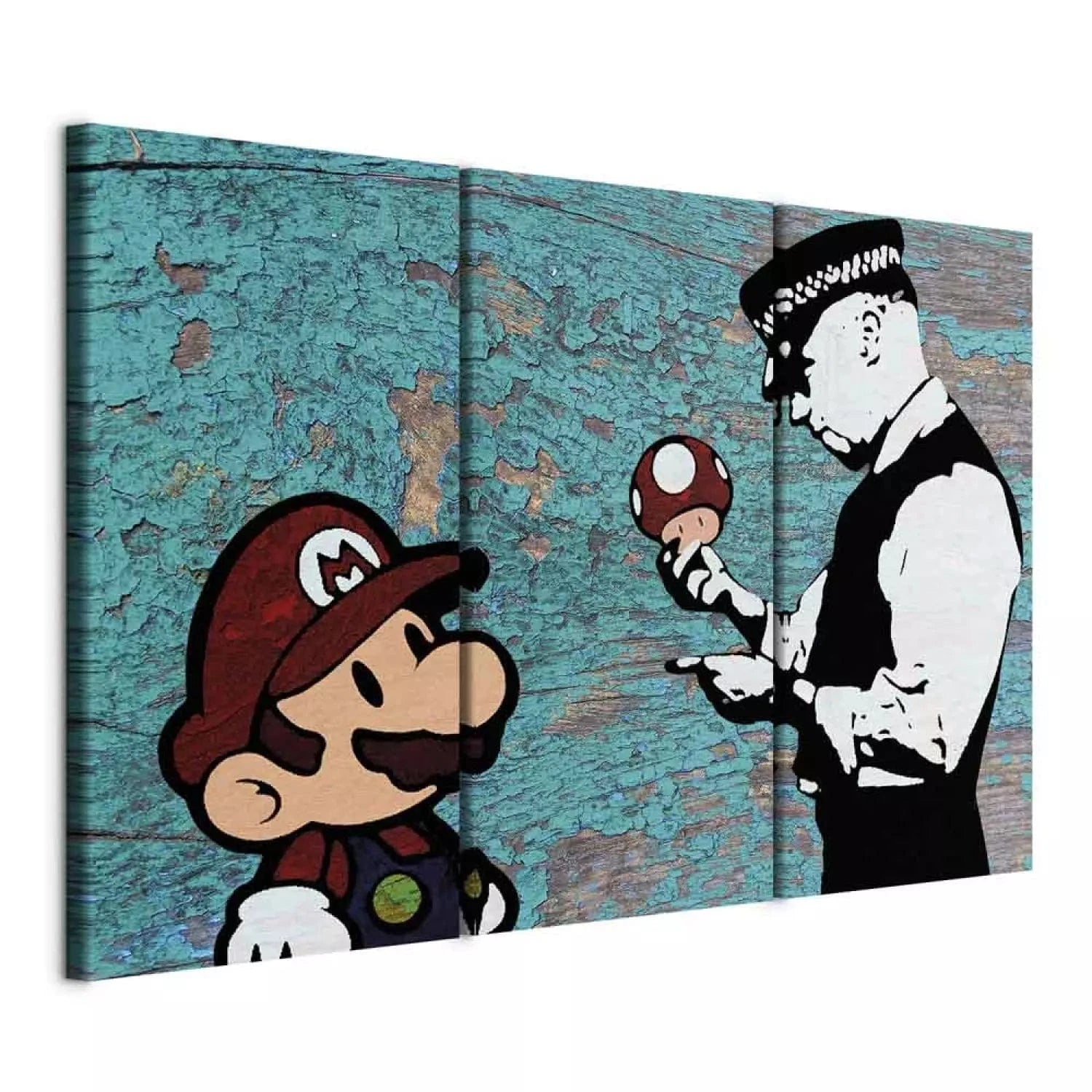 Kanva - Super Mario no Banksy - Saplaisājusi krāsa, (x 3), zilā G-ART