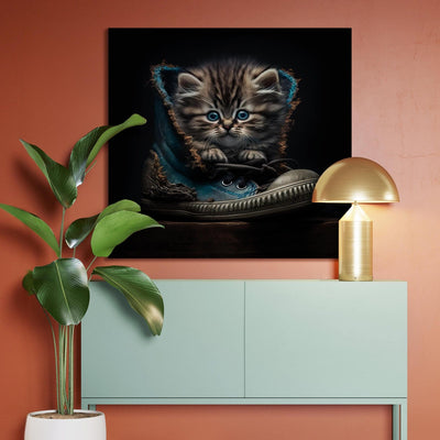 Glezna - Mazs kaķītis ar zilām acīm kurpē, 150096 Tapetenshop.lv