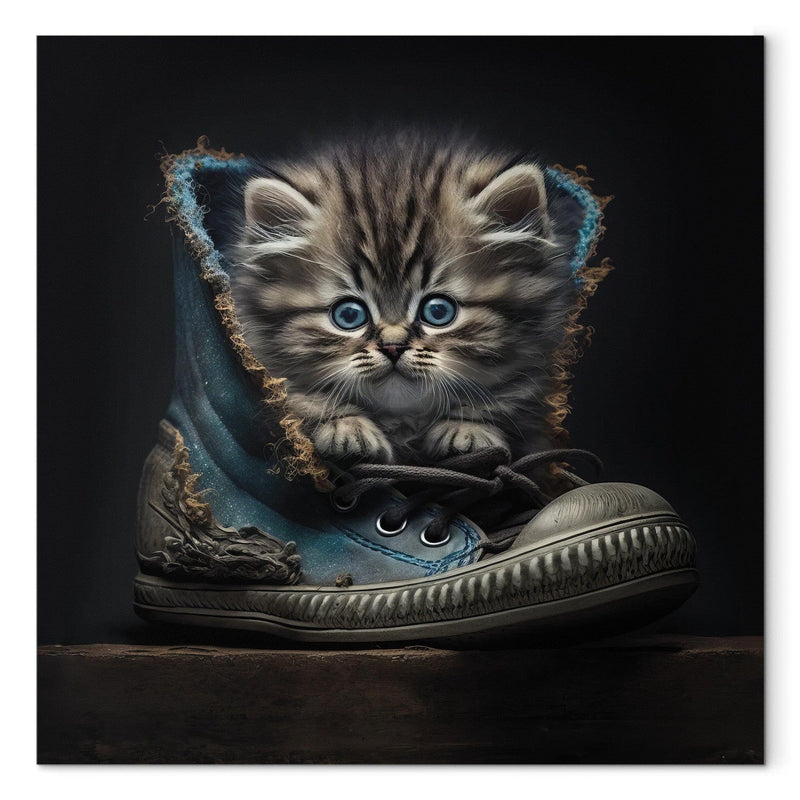 Glezna - Mazs kaķītis ar zilām acīm kurpē, 150096 Tapetenshop.lv