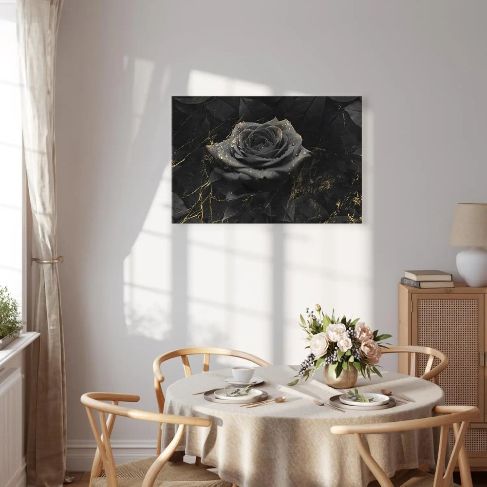 Glezna - Melna roze, glamūra stils, ar zelta elementiem ART XL