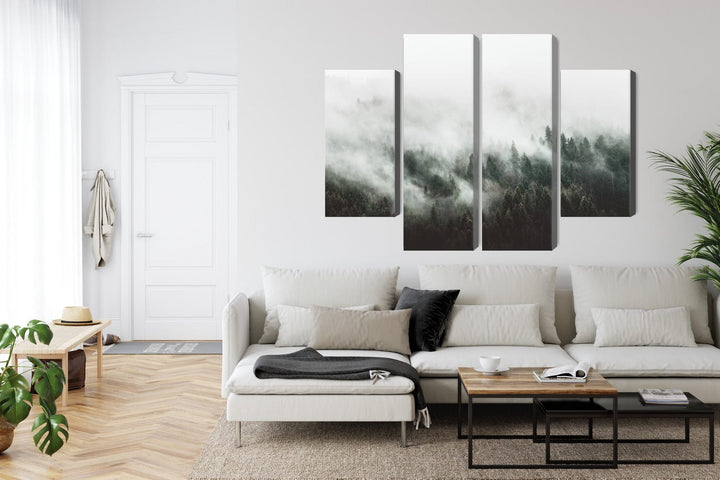 4 daļu kanva: Miglaina meža ainava, zaļa X-ART