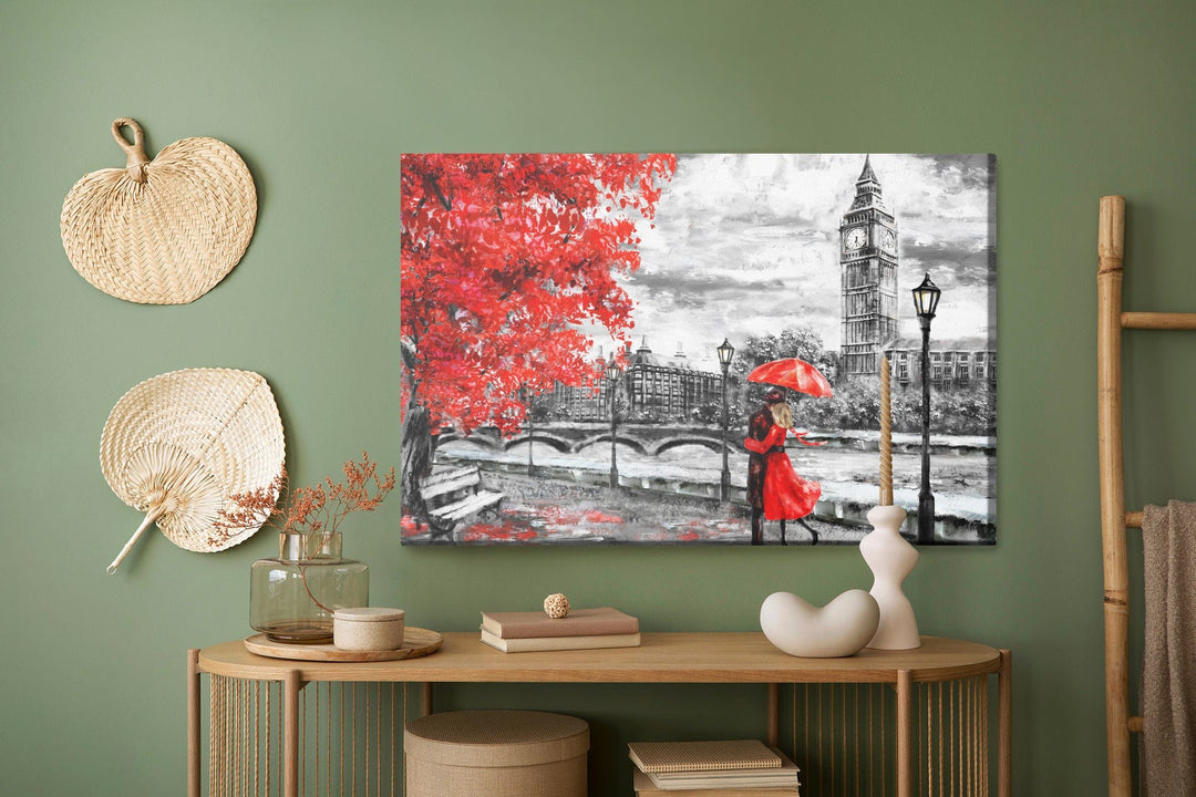 Kanva - Mīlētāji, kas apbrīno Londonas siluetu, N-1297 X-ART