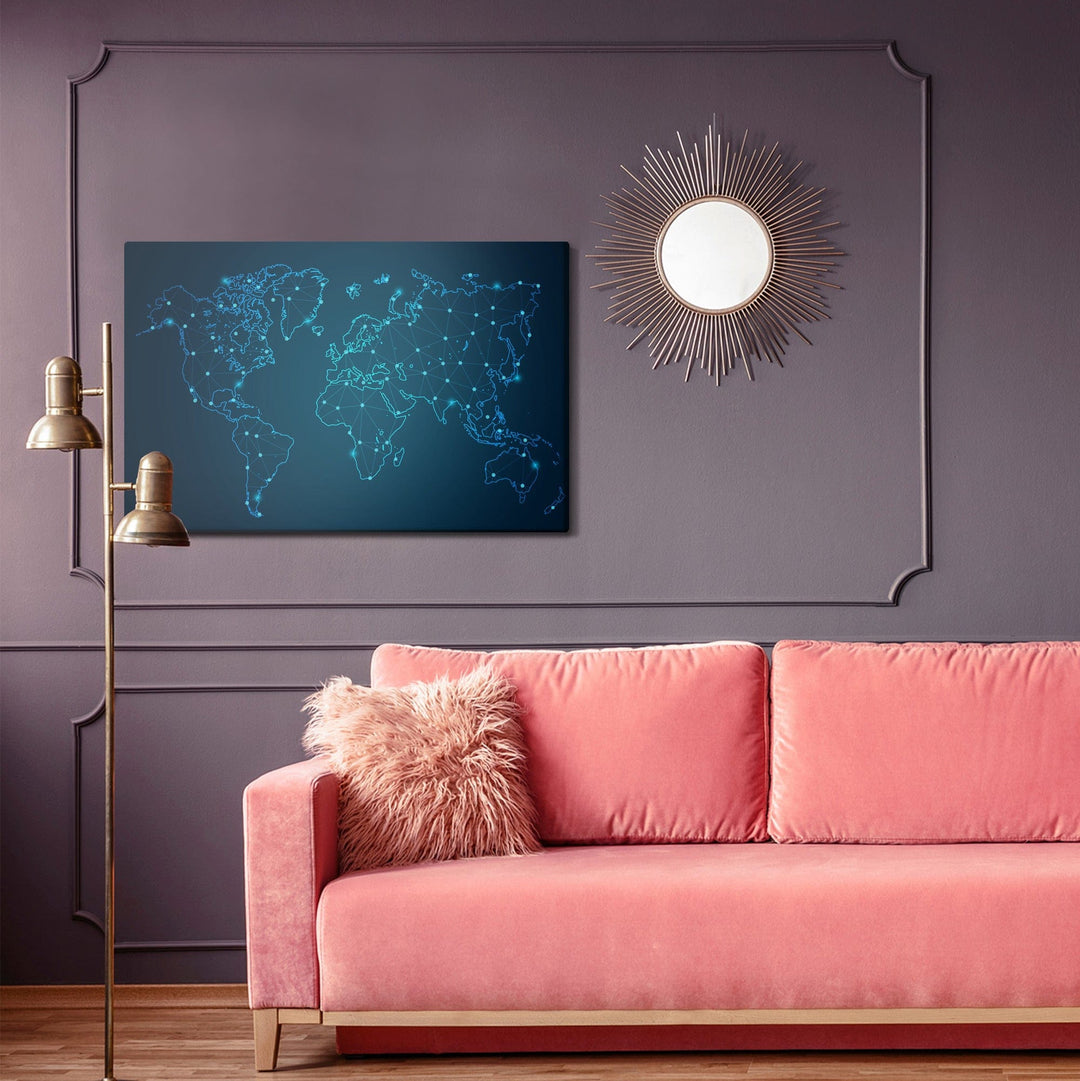 Kanva - Modernisma stilā veidota zila pasaules karte, N-1380 X-ART