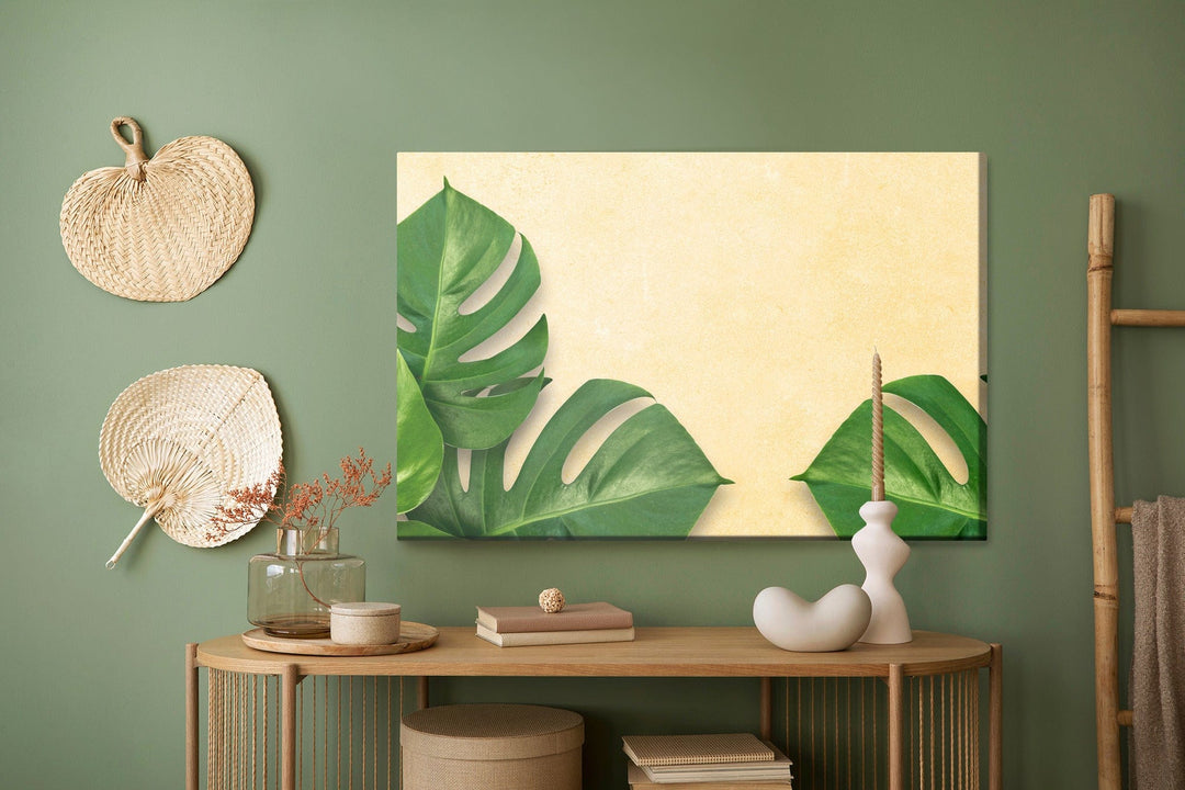 Kanva - Monstera lapas uz smilškrāsas fona, N-1645 X-ART