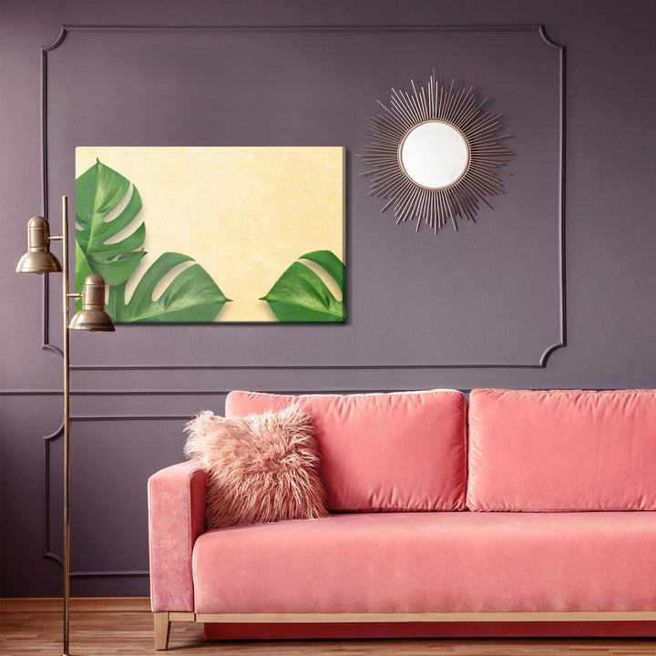 Kanva - Monstera lapas uz smilškrāsas fona, N-1645 X-ART