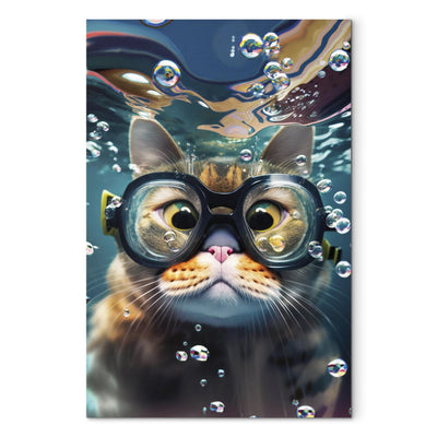 Kanva - Nirstošs kaķis ar brillēm starp burbuļiem, 150132 G-ART