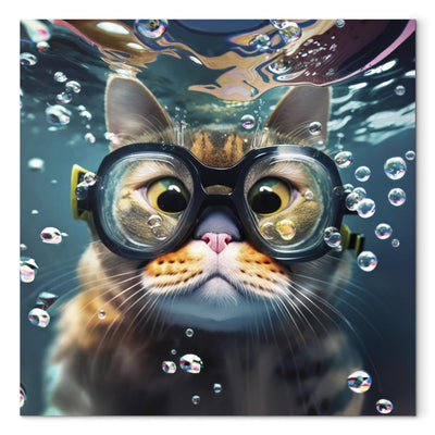 Glezna - Nirstošs kaķis ar brillēm starp burbuļiem, 150146 Tapetenshop.lv