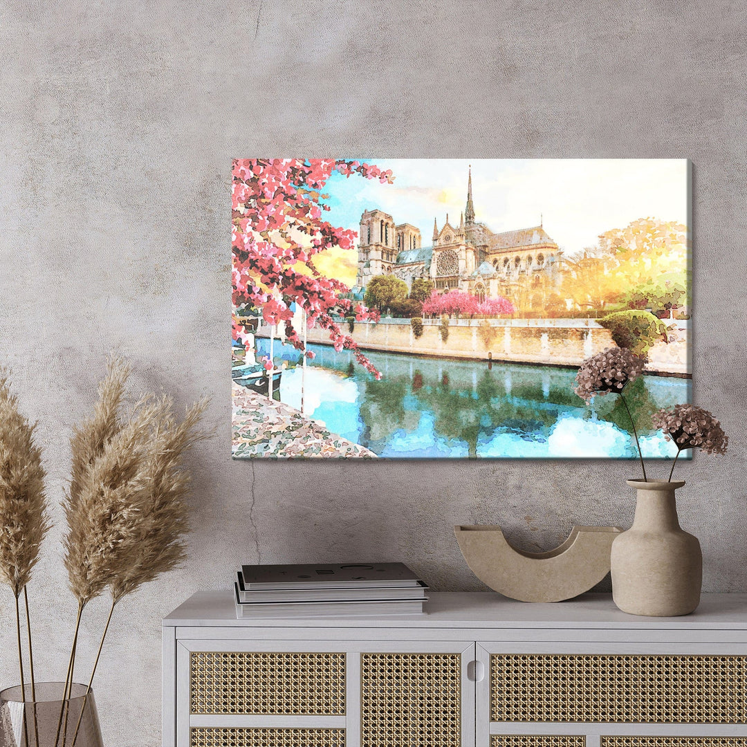 Kanva - Notre Dame katedrāle, gleznota ar akvareļkrāsām, N-1129 X-ART