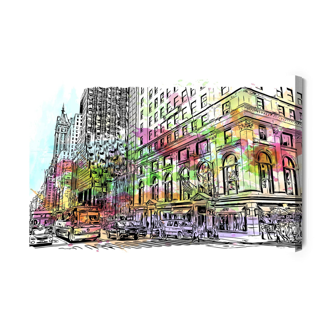 Kanva - Ņujorkas ēkas ar akvareļu krāsu pieskārienu, N-1411 X-ART