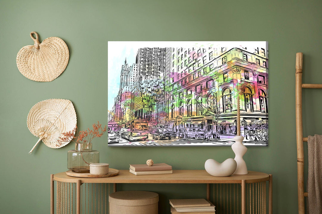 Kanva - Ņujorkas ēkas ar akvareļu krāsu pieskārienu, N-1411 X-ART