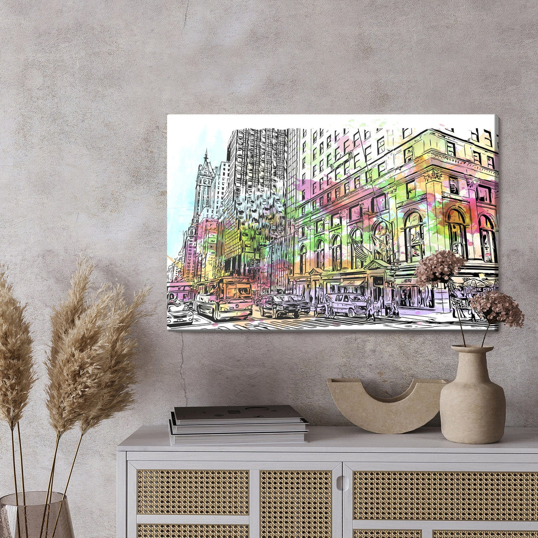 Kanva - Ņujorkas ēkas ar akvareļu krāsu pieskārienu, N-1411 X-ART