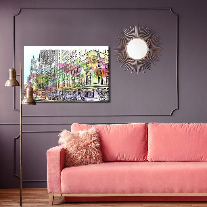 Kanva - Ņujorkas ēkas ar akvareļu krāsu pieskārienu, N-1411 X-ART