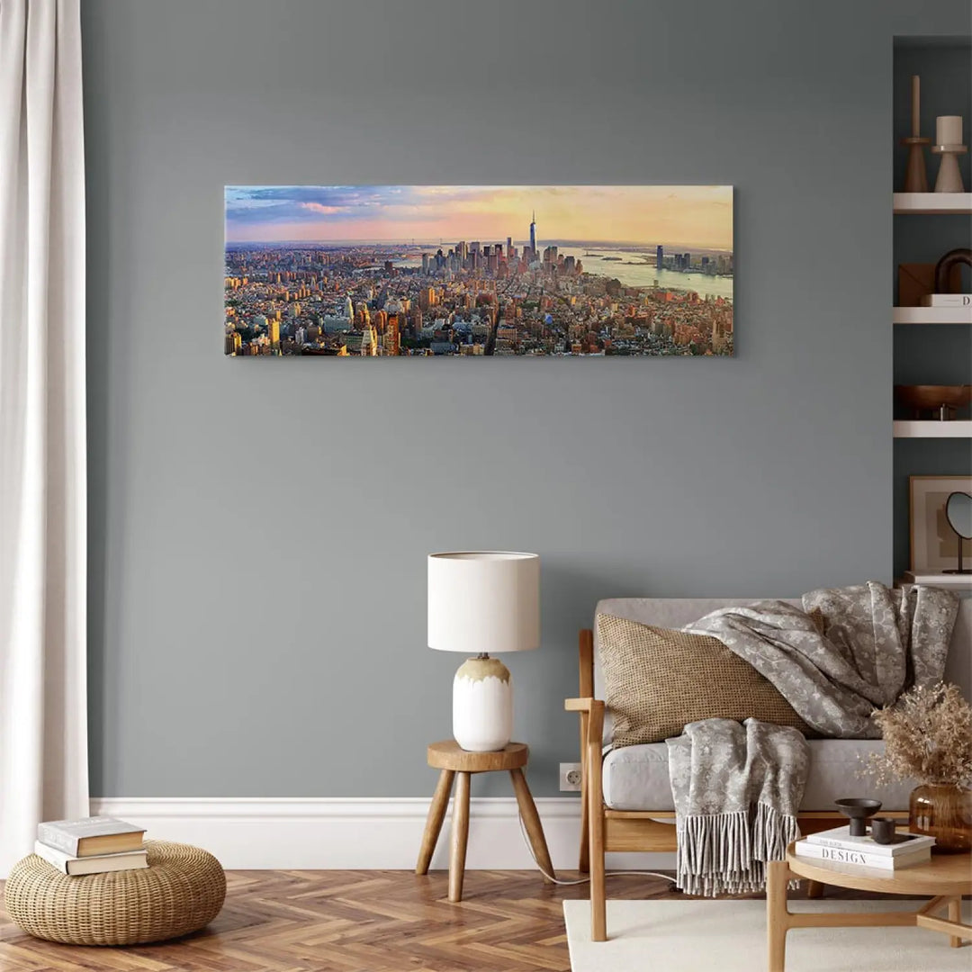 Kanva - Ņujorkas panorāma no putnu līdojuma, zila, dzeltena, 93038 ART XL