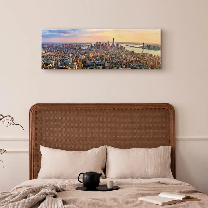 Kanva - Ņujorkas panorāma no putnu līdojuma, zila, dzeltena, 93038 ART XL