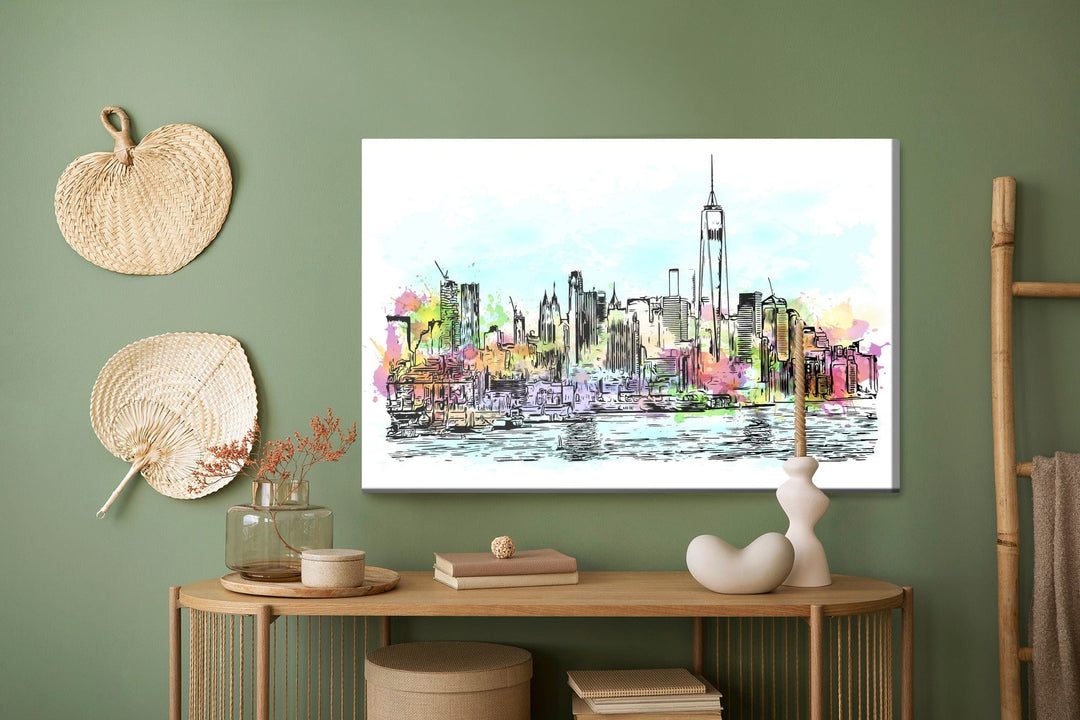 Kanva - Ņujorkas panorāma ar akvareļa pieskārienu, N-1412 X-ART