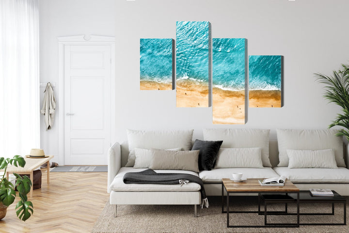 4 daļu kanva: Okeāns un pludmale no augšas X-ART