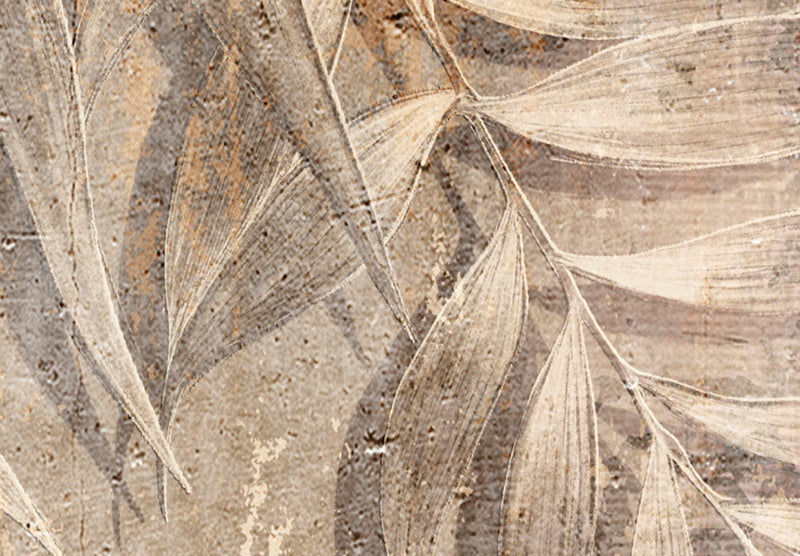 Paveikslai ant drobės - Palmių lapų eskizas, rudos spalvos kompozicija su tropiniu motyvu, 151439 G-ART
